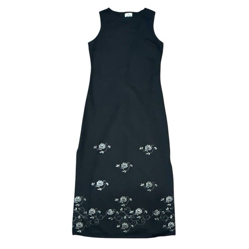 Vintage Jalate Y2K Maxi Dress M Black 90s Whimsigoth Witchy Fairy Silver Floral
